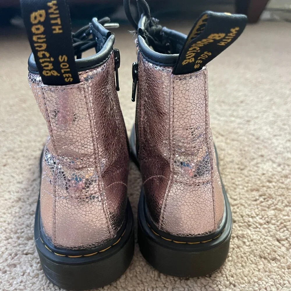 Dr Martens Doc Boots RoseGold Crinkle Metallic Glitter Punk Fairy Girls US Sz 4